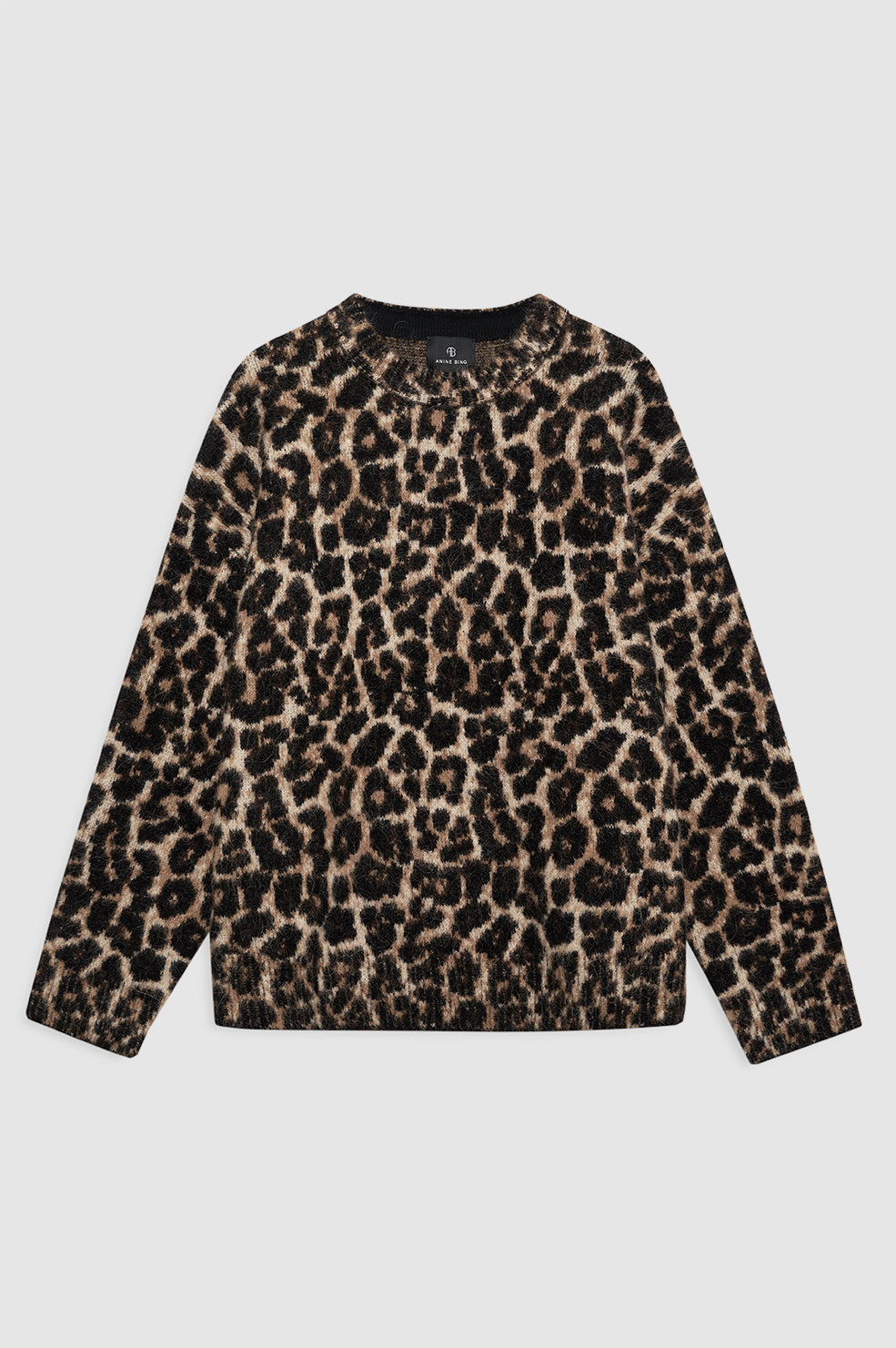 featured-img|ANINE BING Sydney Crew Sweater - Black And Brown Leopard - Front View