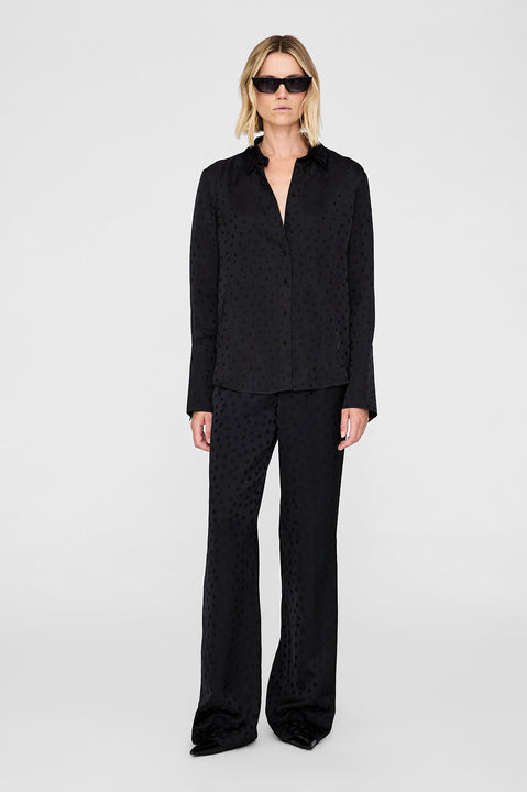 ANINE BING Elain Pant - Black Dot Jacquard - On Model Front View