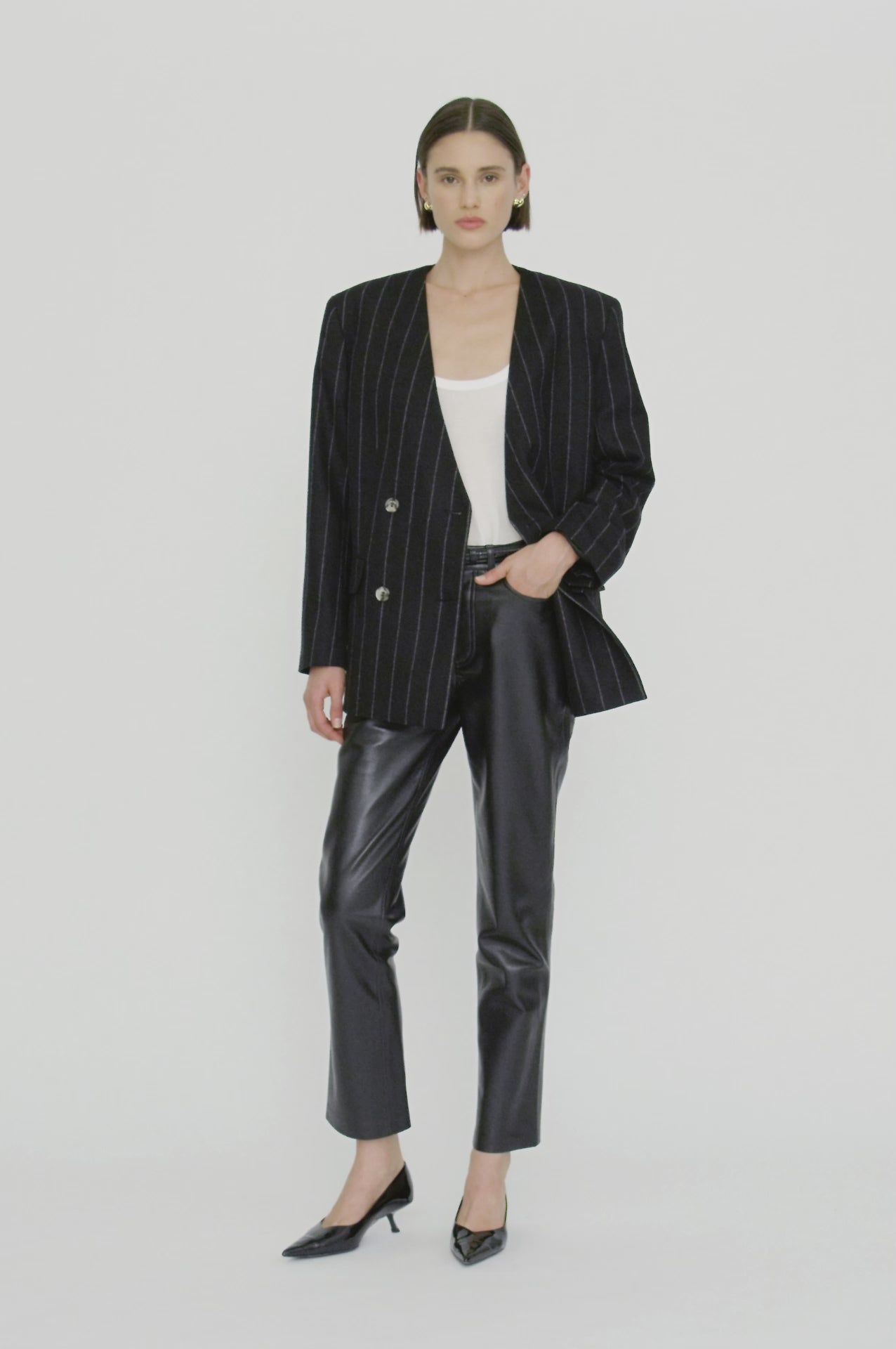 ANINE BING Maron Blazer - Dark Grey Pinstripe