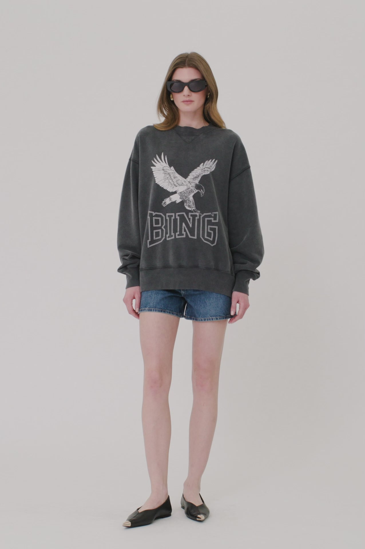 ANINE BING Alto Sweatshirt Retro Eagle - Washed Black