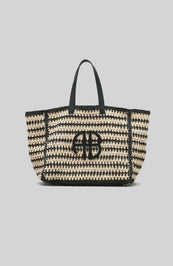 ANINE BING Large Rio Tote - Black And Natural Stripe - 360 View Video