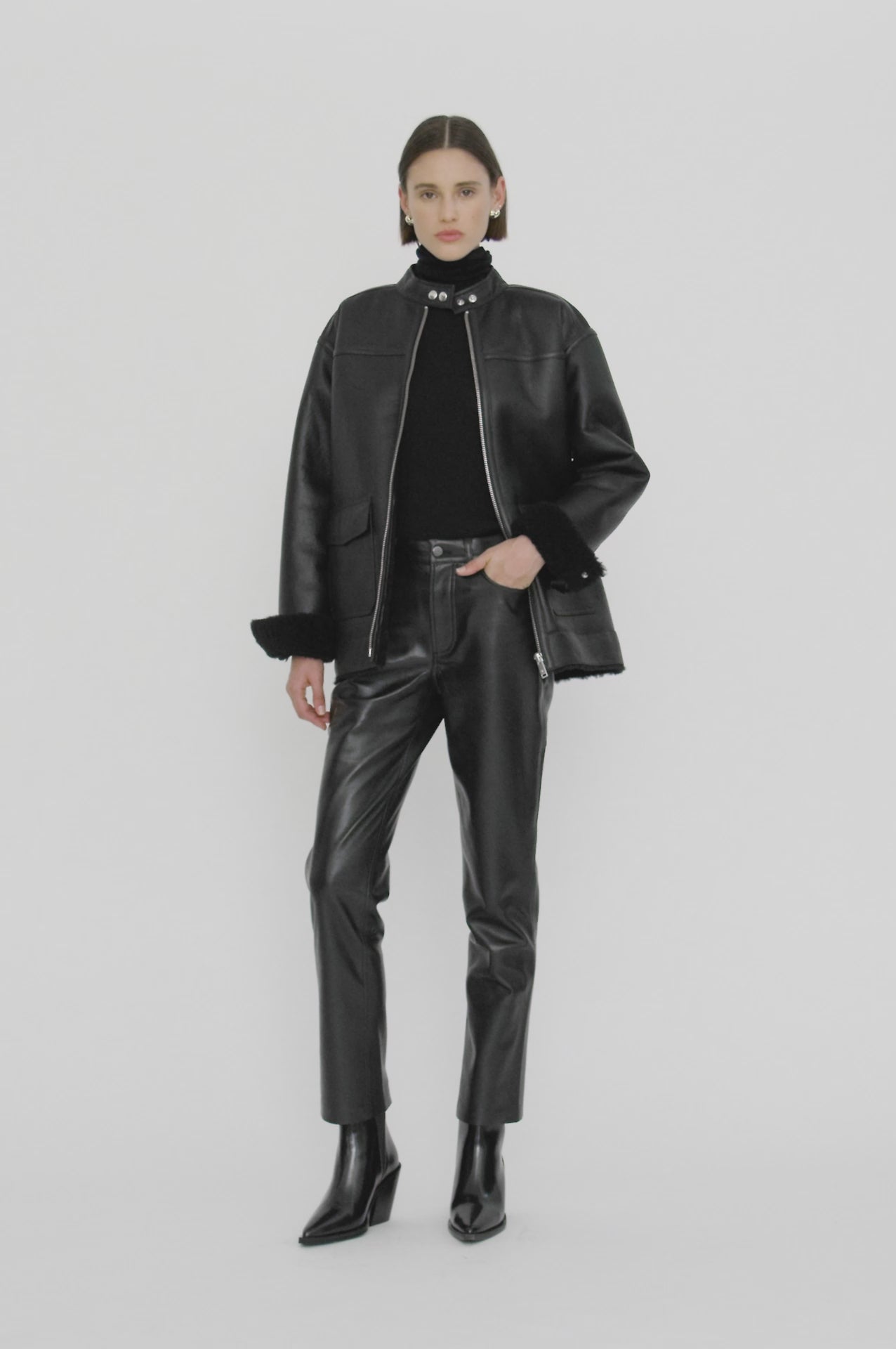 ANINE BING Henry Jacket - Black Leather With Shearling