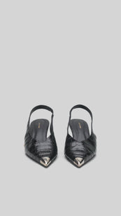 ANINE BING Nina Heels With Metal Toe Cap - Black Embossed