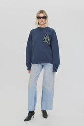 ANINE BING Miles Oversized Sweatshirt Letterman - Washed Navy - On Model Video 