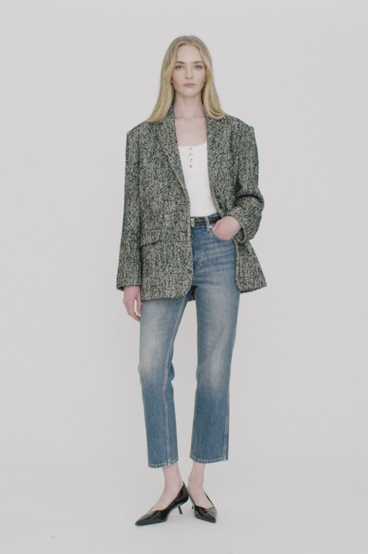 ANINE BING Quinn Blazer - Salt And Pepper