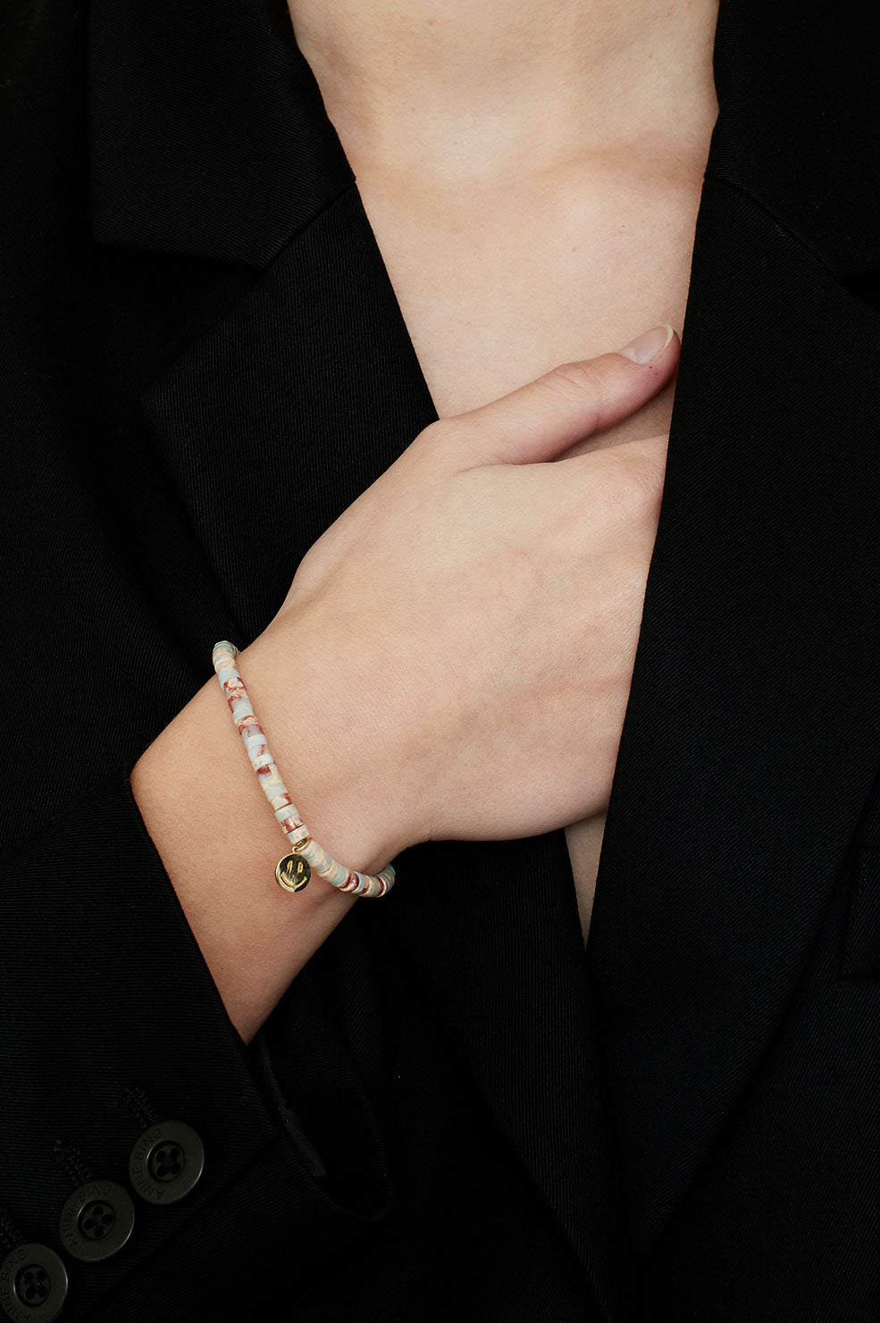 Bead Bracelet With Smile Charm - 14k Gold View 2