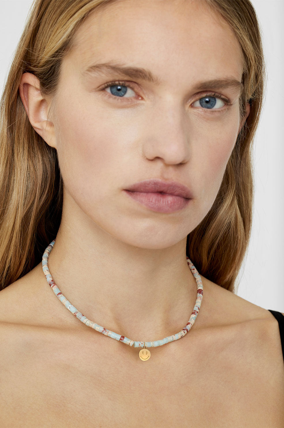 Bead Necklace With Smile Charm - 14k Gold View 3