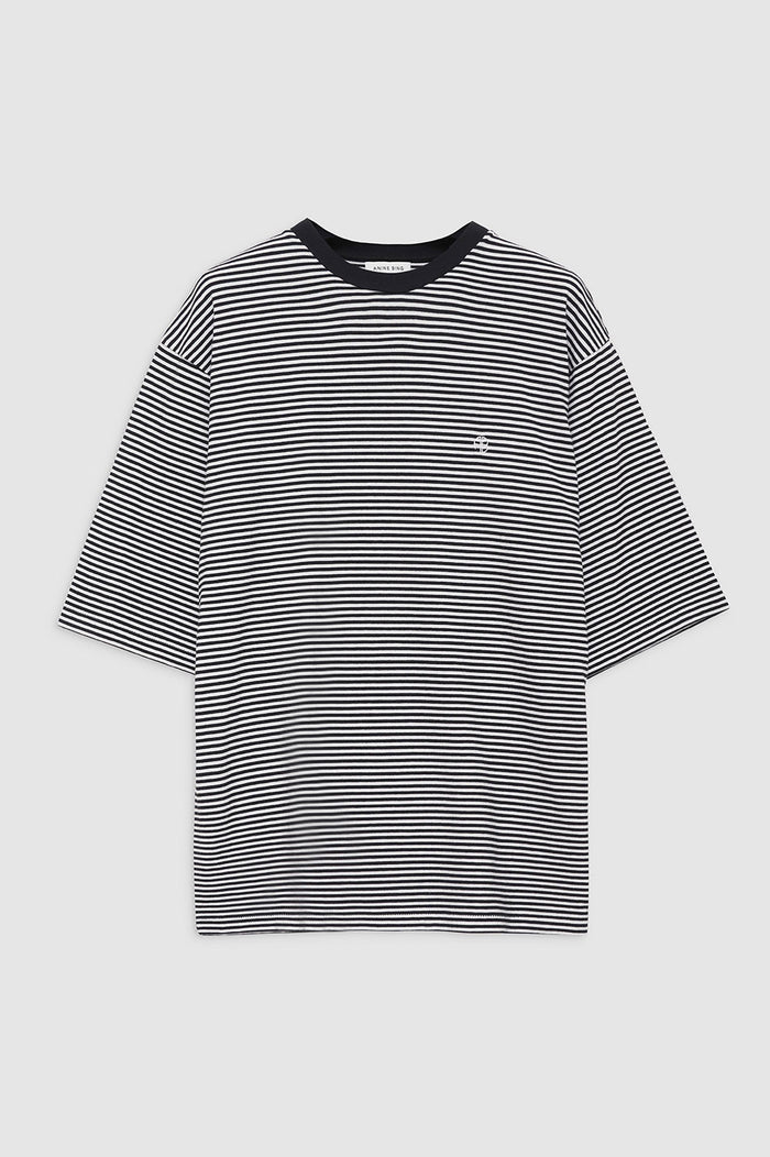 ANINE BING Bo Tee - Black And White Stripe - Front View