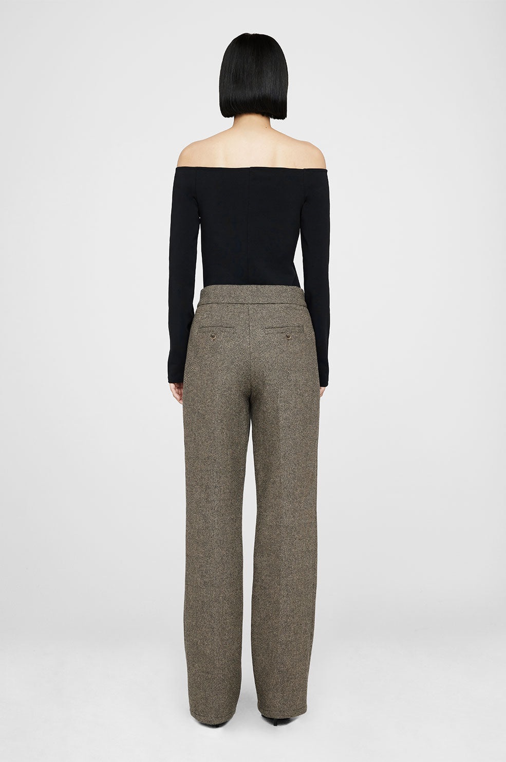 ANINE BING Brice Trouser - Black And Tan Herringbone