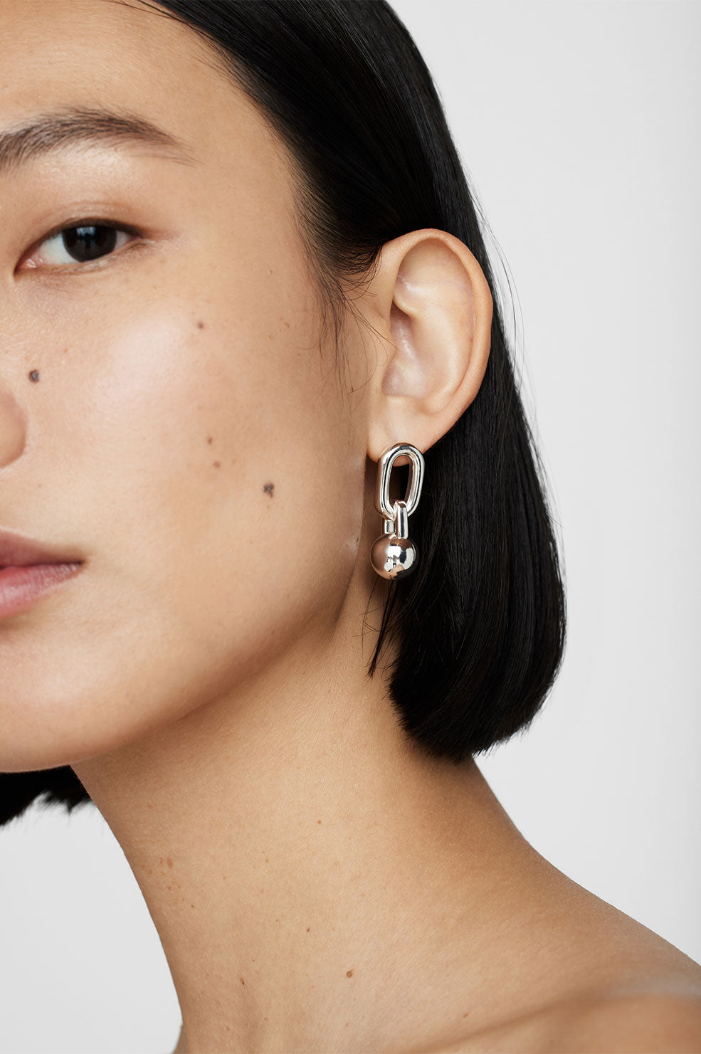 Link Ball Drop Earrings - Silver