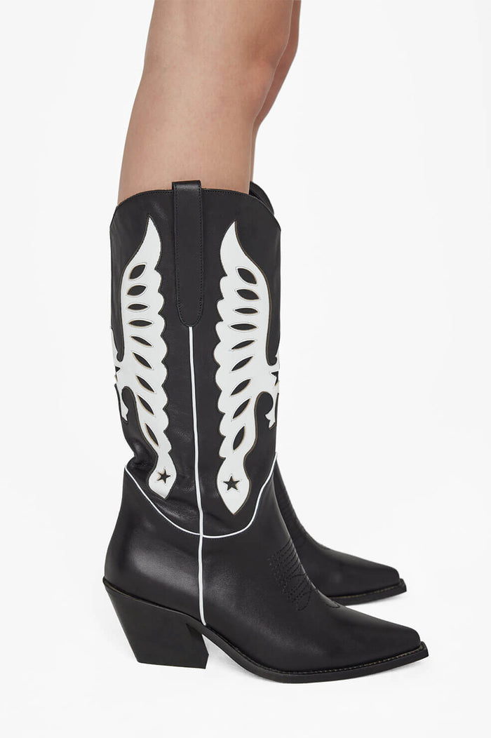 ANINE BING Mid Calf Tania Boots - Black And White