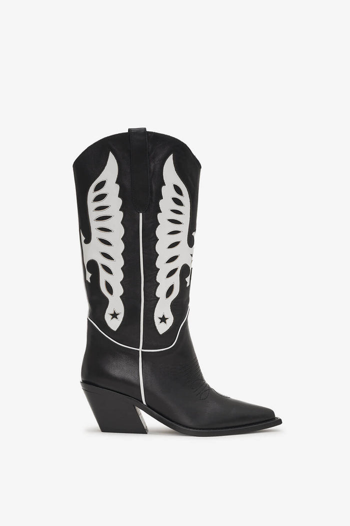 ANINE BING Mid Calf Tania Boots - Black And White