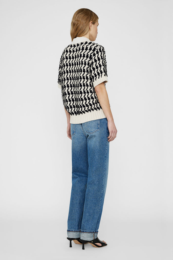 ANINE BING Tommy Cardigan - Black And Cream Houndstooth