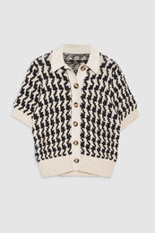ANINE BING Tommy Cardigan - Black And Cream Houndstooth