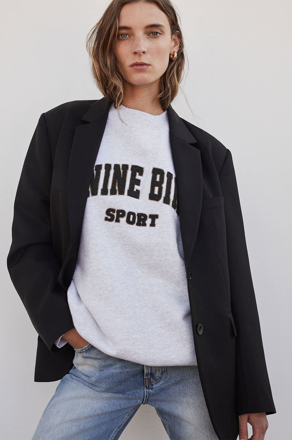 Anine Bing Tyler Sweatshirt in Heather Grey with Black - ShopperBoard